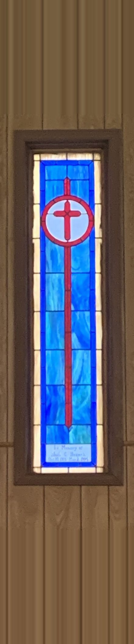 Memorial stained glass window in the sanctuary